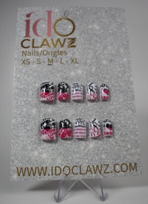 White Black & Pink Abstract Press On Nails